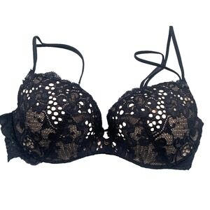 Victoria's Secret Very Sexy VS Padded Demi Push Up Bra 34B Black Nude